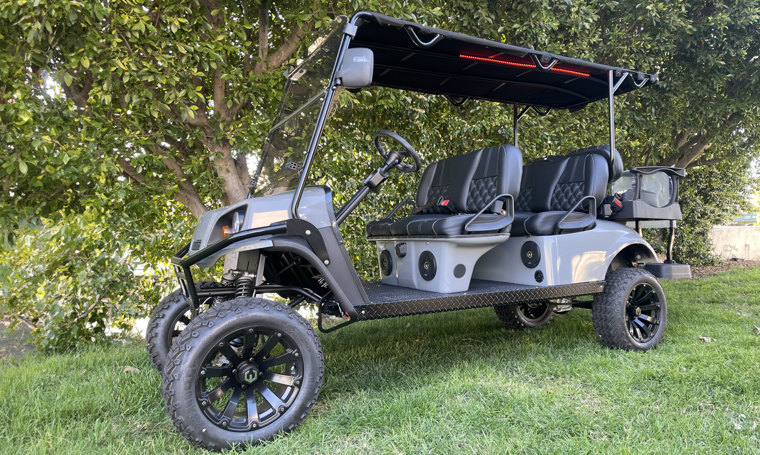 EZGO TXT 6 Passenger Gray and Black Laguna Golf Carts